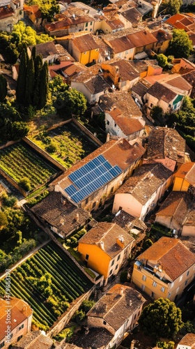 Wallpaper Mural Aerial view of Tuscan rooftops with solar panels and gardens in Italy, showcasing sustainable energy and agriculture from above Torontodigital.ca