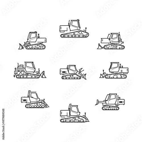 Minimalist line art snowcat in alpine landscape