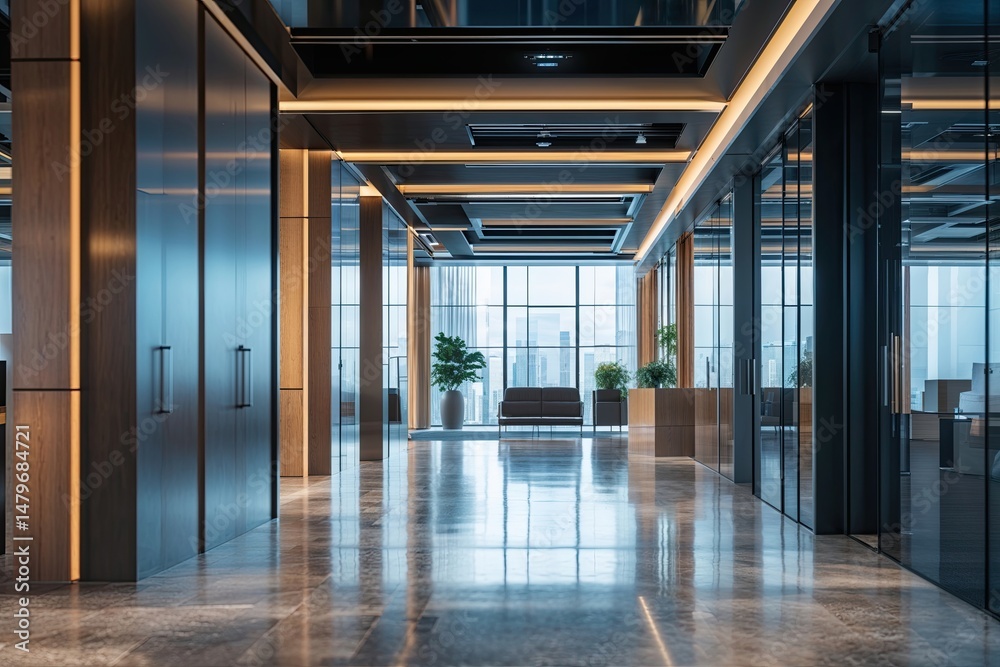 Fototapeta premium Blurred View of a Sleek Contemporary Office Space