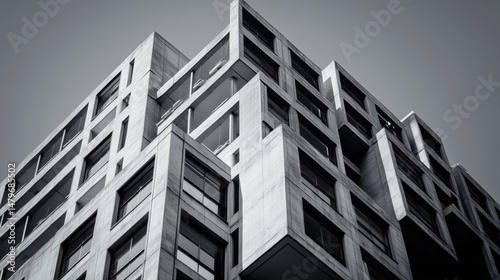 abstract, render, 3d, background, illustration, Modern Monochrome Geometric Building Facade in High Contrast