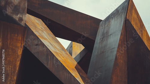 render, 3d, background, illustration, Abstract Rusted Metal Beams with Geometric Composition