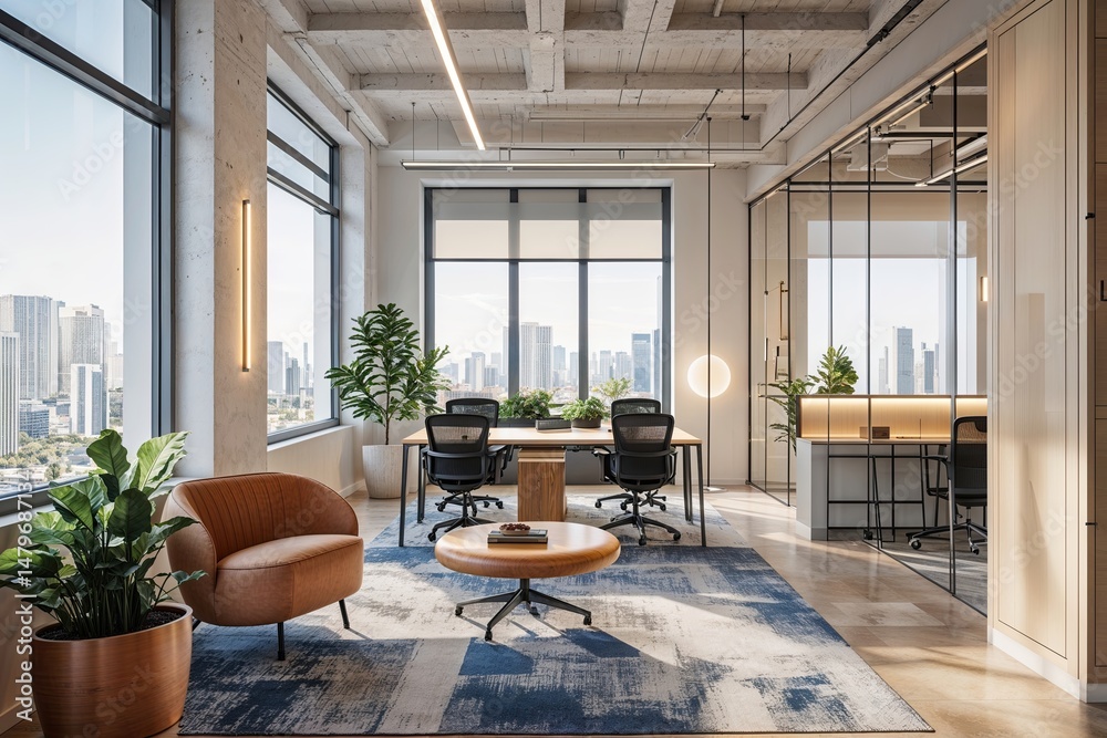 Stylish Modern Office with Bright Open Layout and Chic Design Stylish Modern Office with Bright Open Layout and Chic Design