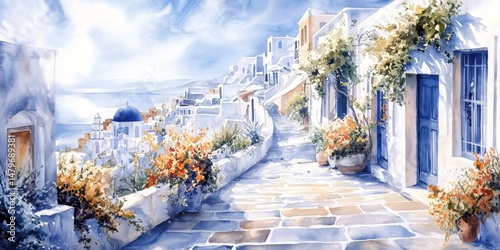 Vibrant Watercolor Interpretation of Greek Isles and Provence