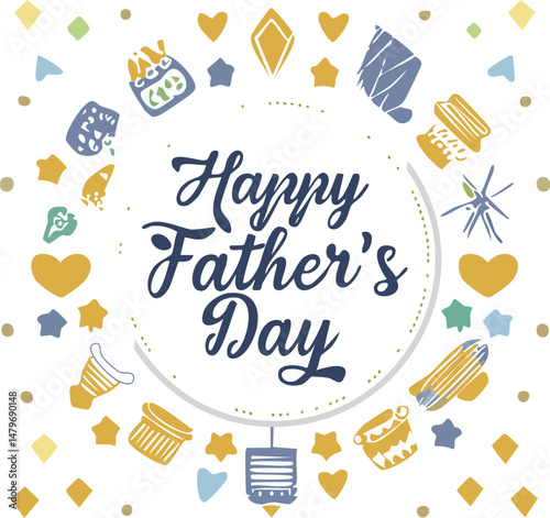 Hand-lettered “Happy Father’s Day” with stylish decorations and calligraphy. Perfect for greeting cards, posters, social media, and celebration designs honoring dads.