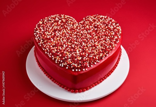 There's a heart-shaped cake plate sprinkled on it