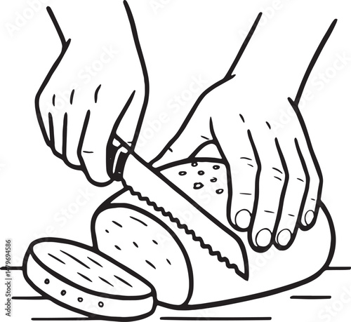 Man slicing plain bread loaf