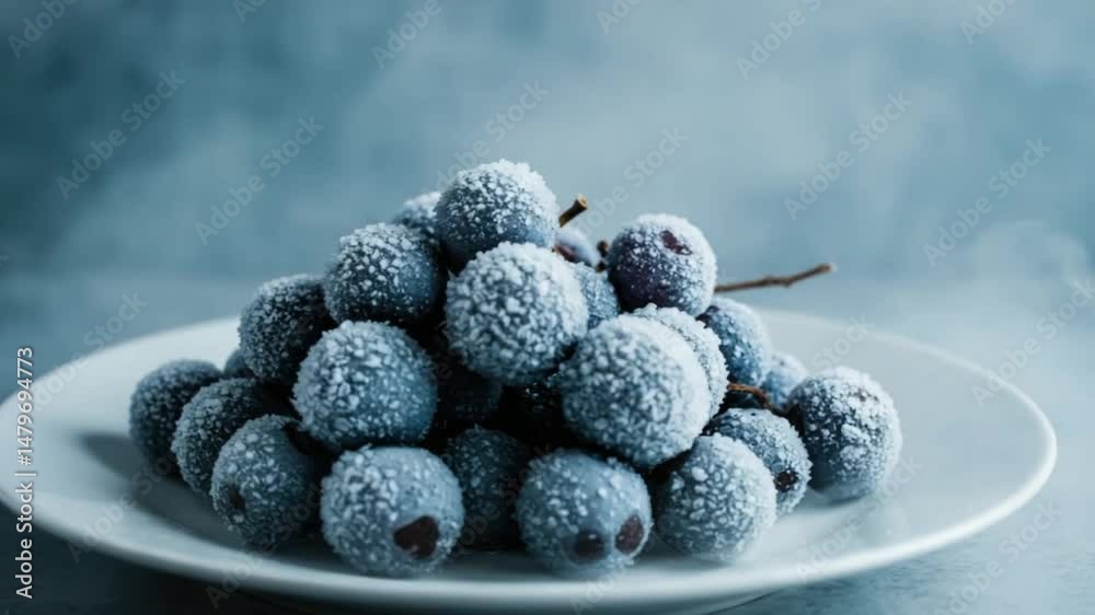 Frozen blueberries on plate