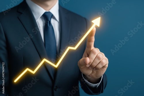 Business Executive Illustrating Financial Growth with Digital Chart