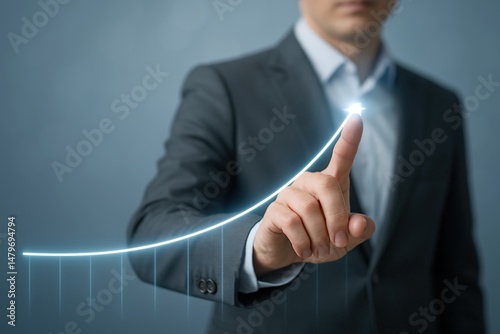 Businessman illustrating financial growth with a creative data graph