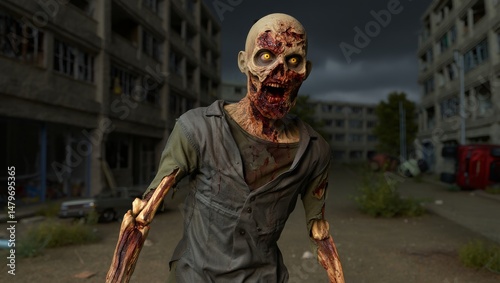 Horror Apocalypse: Rotting Zombie with Exposed Bones