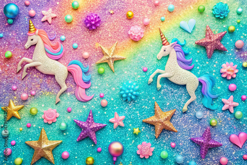Rainbow Glitter Unicorn and Mermaid Party Background for Girls' Invitations