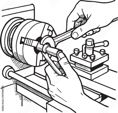 Worker operating metal lathe vector