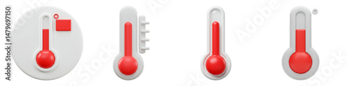 Thermometer Icons – 3D Temperature Measurement Clipart Set