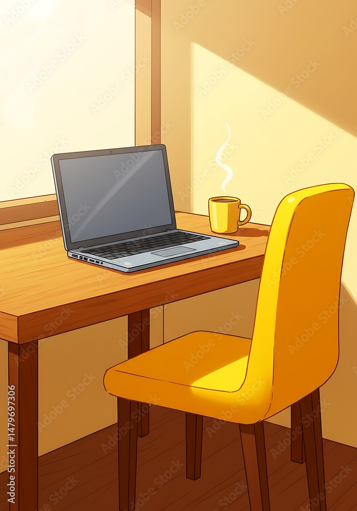 Fototapeta premium Golden Hour Workspace