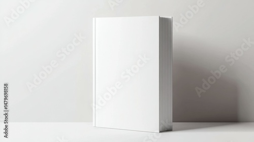 An isolated 3D magazine mockup standing vertically with a white blank cover on a white background. A closed paperback book, catalog, or magazine mockup with a diminishing perspective.