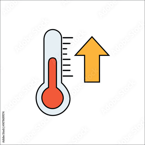 Basic RGB"Colorful Vector Illustration of a Thermometer with Rising Temperature Indicated by an Upward Arrow, Symbolizing Increasing Heat and Climate Change in a Modern Flat Design"