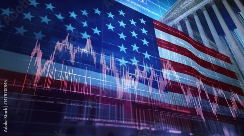 American flag, stock market chart, and White House representing election impact on economy