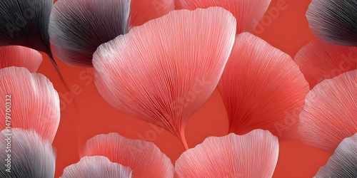 Abstract floral design with vibrant coral and black textures