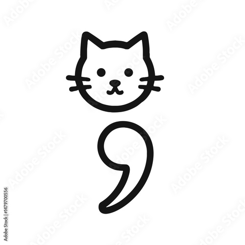 Silhouette icon combining cat face and semicolon, playful and creative graphic design


