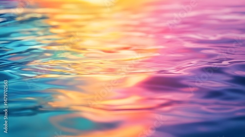 The water is a beautiful mix of colors, creating a sense of calm and serenity. The image captures the essence of a peaceful moment in nature, where the water's reflection of the sky