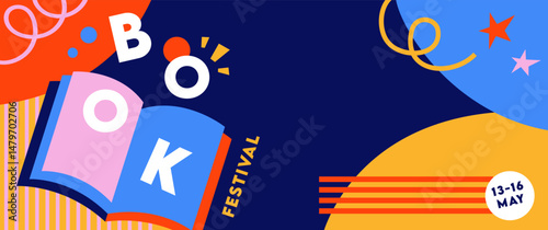 Book fair poster for advertising. banner for book fair in modern bold style. Advertising template for bookstore, bookshop, library.