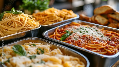 Variety of Pasta Dishes Served in Trays