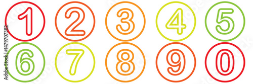 Numbers/ long shadow on multicolored circles,eps10