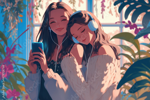 girls looking at phones.