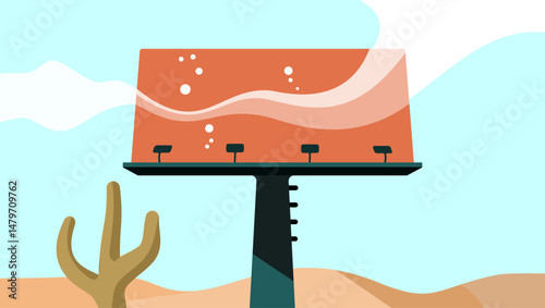 billboard in desert, flat color illustration