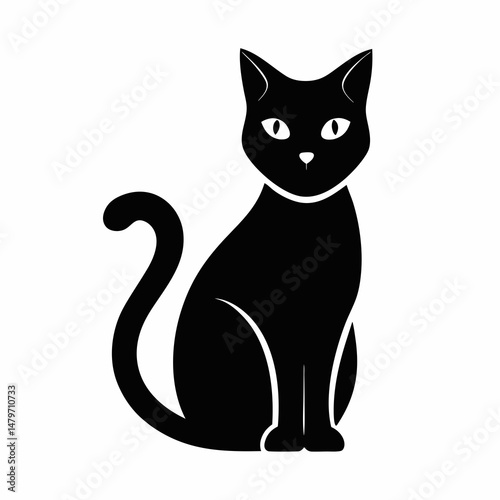 Silhouette Vector of a Black Cat for Halloween, Superstition, Mystery, and Pet Symbols in Dark Style

