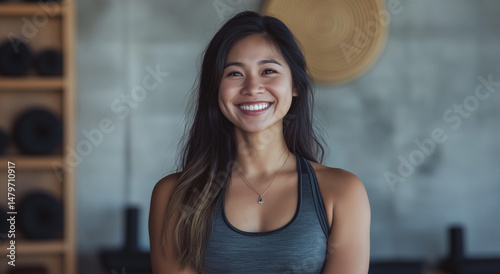 jovem treinadora tailandesa sorridente em um estúdio de ioga Free Download jovem treinadora tailandesa sorridente em um estúdio de ioga - GFXLoad