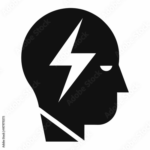 Modern Vector Illustration of Lightning Bolt Impact on Human Mind for Creativity and Power