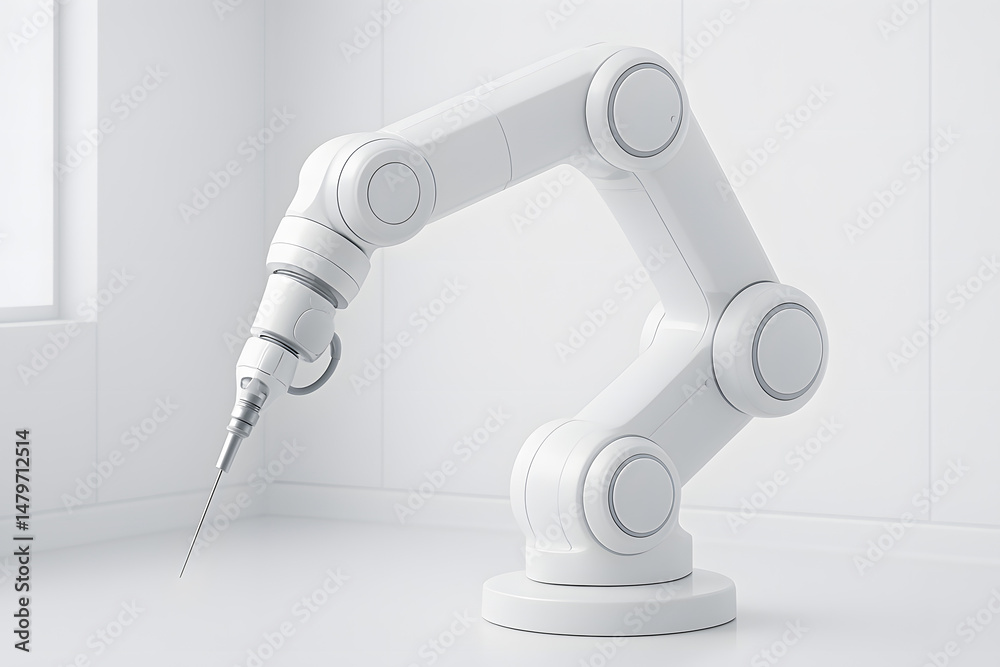 Precision robotic surgical arm with attached needle tool, representing minimally invasive surgery, medtech innovation, and high-accuracy healthcare procedures using advanced robotic technology
Precision robotic surgical arm with attached needle tool, representing minimally invasive surgery, medtech innovation, and high-accuracy healthcare procedures using advanced robotic technology
