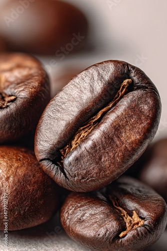 Macro View of Single Roasted Coffee Bean Showing Brown Tones and Natural Imperfections.