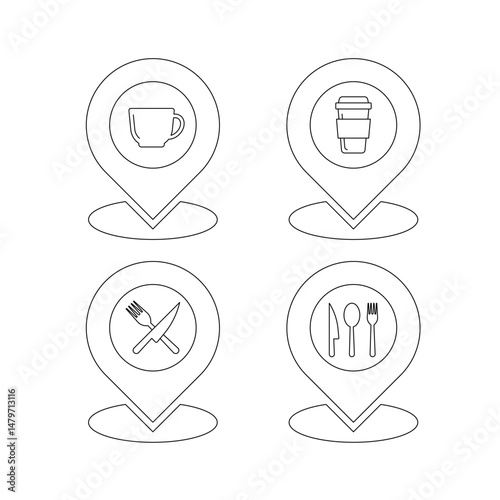 Pins with icons for restaurant and cafe.
