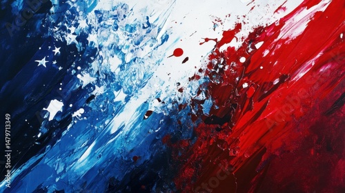 Abstract Oil Painting Depicting US Elections Stars and Stripes Country Outline Red and Blue Splash Effect