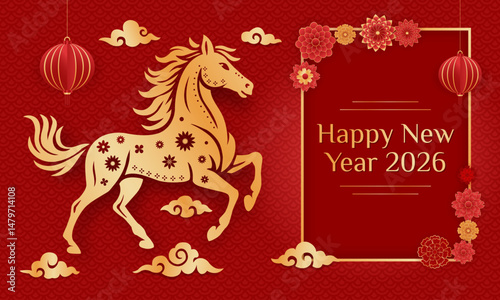 festive colorful template for chinese new year of the horse 2026 celebration