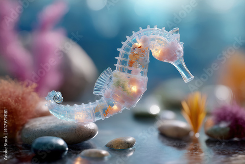 Glowing Seahorse with Colorful Coral Garden Inside Its Body