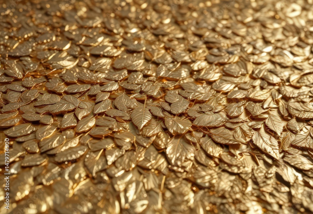 Obraz premium Intricate gold leaf, shimmering metallic texture, detail, vintage, foil
