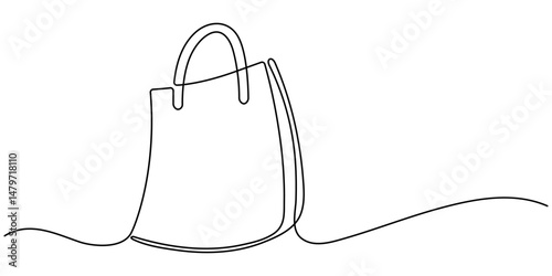 Shopping  bag continuous one line drawing. Simple Shopping  bag one line vector illustration. Paper package black linear sketch isolated on white background. Editable stroke.