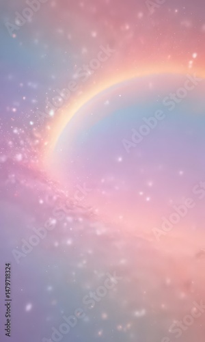 Soft pastel rainbow transitioning to bright coral holographic finish, glittering sparkles , abstract, optical