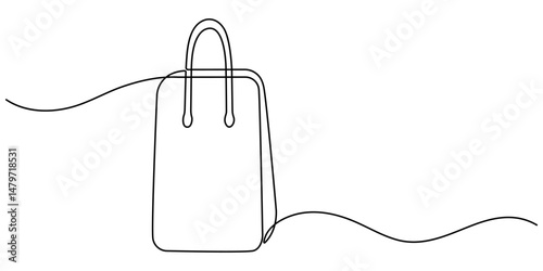 Shopping  bag continuous one line drawing. Simple Shopping  bag one line vector illustration. Paper package black linear sketch isolated on white background. Editable stroke.