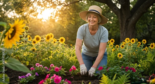 Woman Gardening with Joy