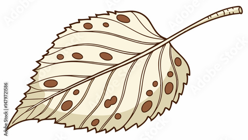Vector detailed illustration of single birch leaf featuring brown spots, showcasing its unique texture and pattern