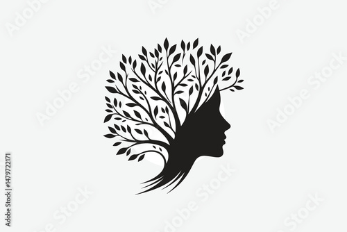 a tree with branches forming a human face, symbolizing nature and humanity, minimal design
