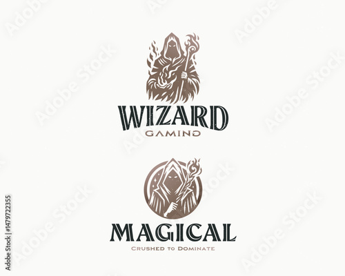 Mystical Wizard magician or old wise sorcerer logo template