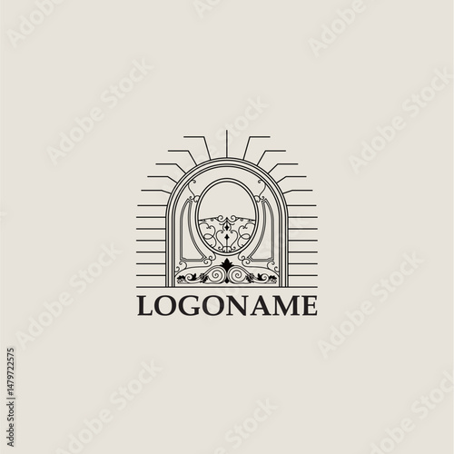 Luxury Hotel Logo with Vintage Window and Elegant Architectural Details