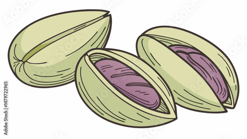 Vector Pistachio nuts with green shells and purple filling are delicious snack option. Their unique flavor and texture make them