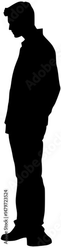 Silhouette of a man standing with head bowed down