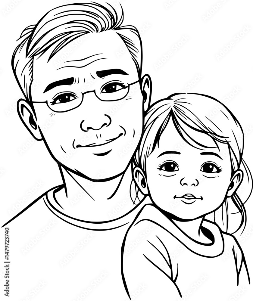 Line art portrait of a man and a child Line art portrait of a man and a child